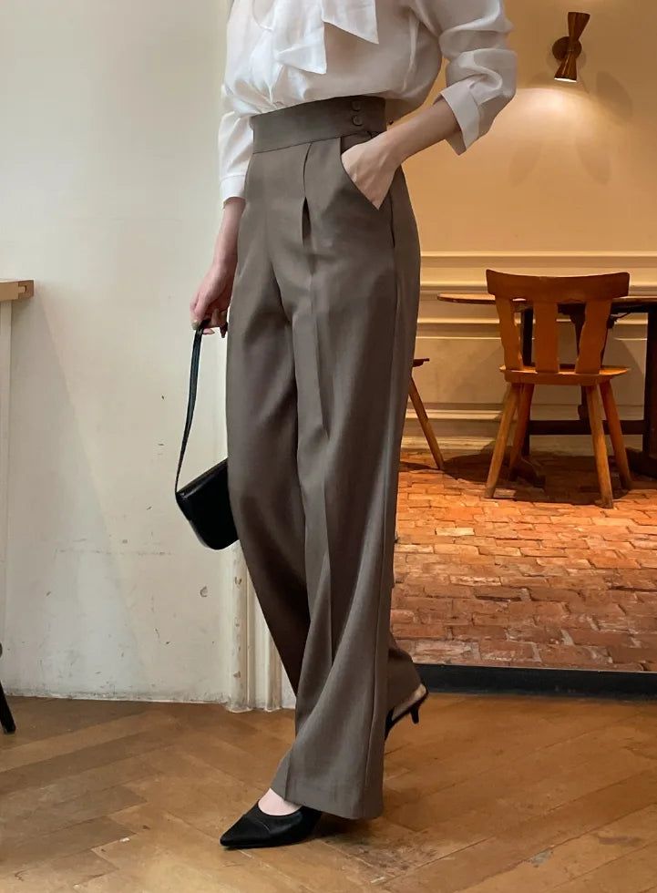 Bette High Waist Two-Button Pintuck Wide Slacks