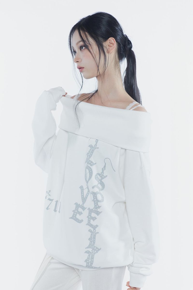 SPELL OFF-SHOULDER SWEATSHIRT white