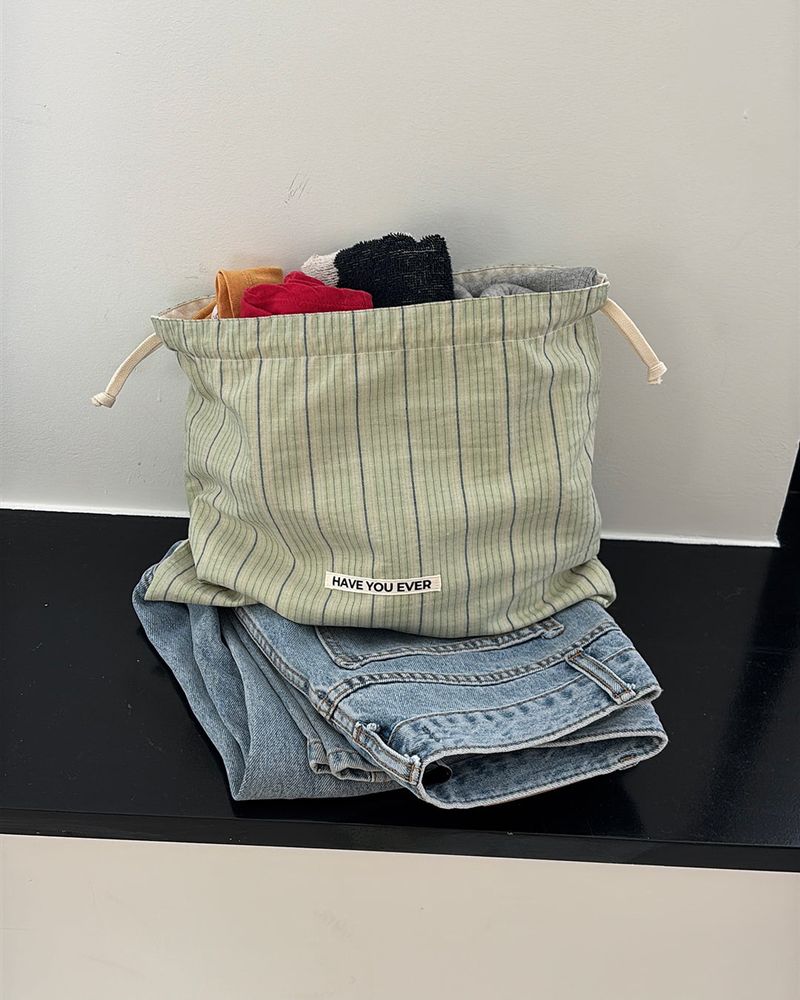 HAVE YOU EVER（ハヴユーエバー）の「Pattern string pouch - mint stripe , M size（Accessories）」