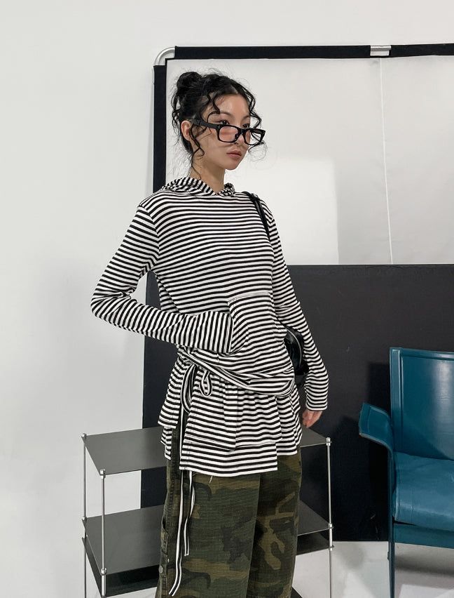 Berry Stripe Hood Flare Wrap Skirt Set