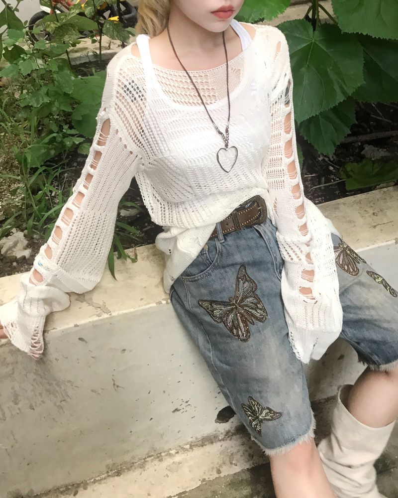 vintage punk damage long knitwear