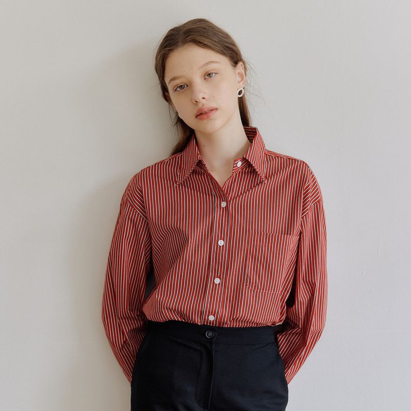 yuppe（ヤッピー）の「ストライプオーバーシャツ / STRIPE OVER SHIRT_RED（トップス）」