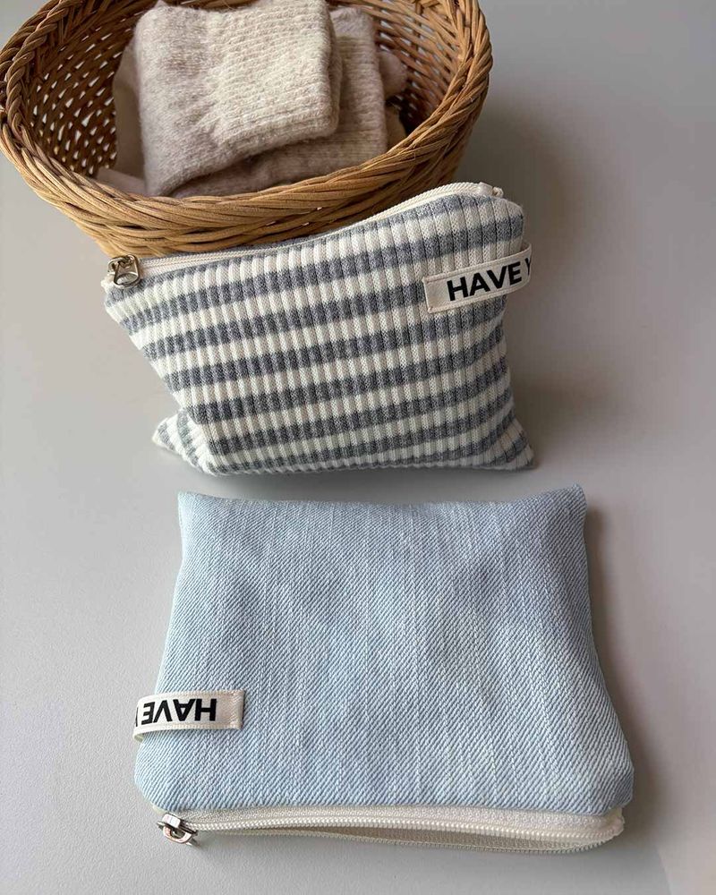 Denim flat pouch - light blue , M size