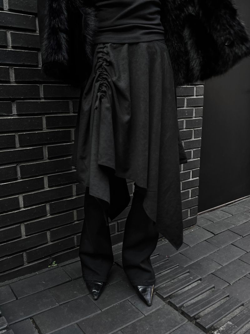 suede shirring draped skirt