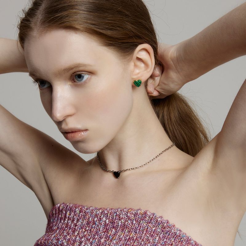 Petite Heart Earrings_Green