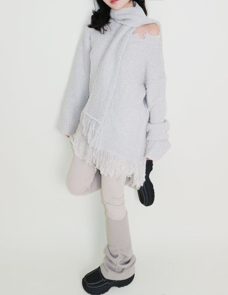 Puddle Demoor Tester Damage Long-Sleeved Knitwear Dress (Muffler Set)