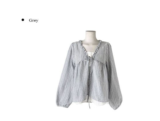 Anna Stripe Lace Frill Layered Blouse