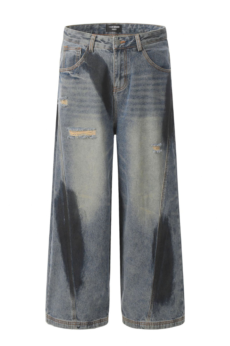 Graffiti Ripped Lantern Jeans