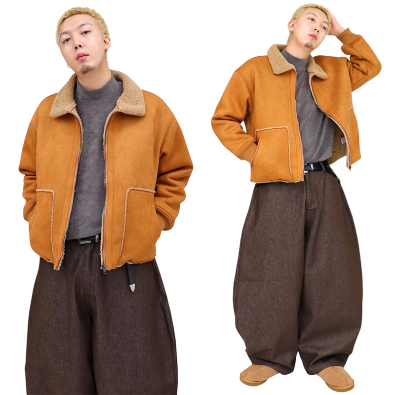 Oversized Suede Buckle Shearling Jacket