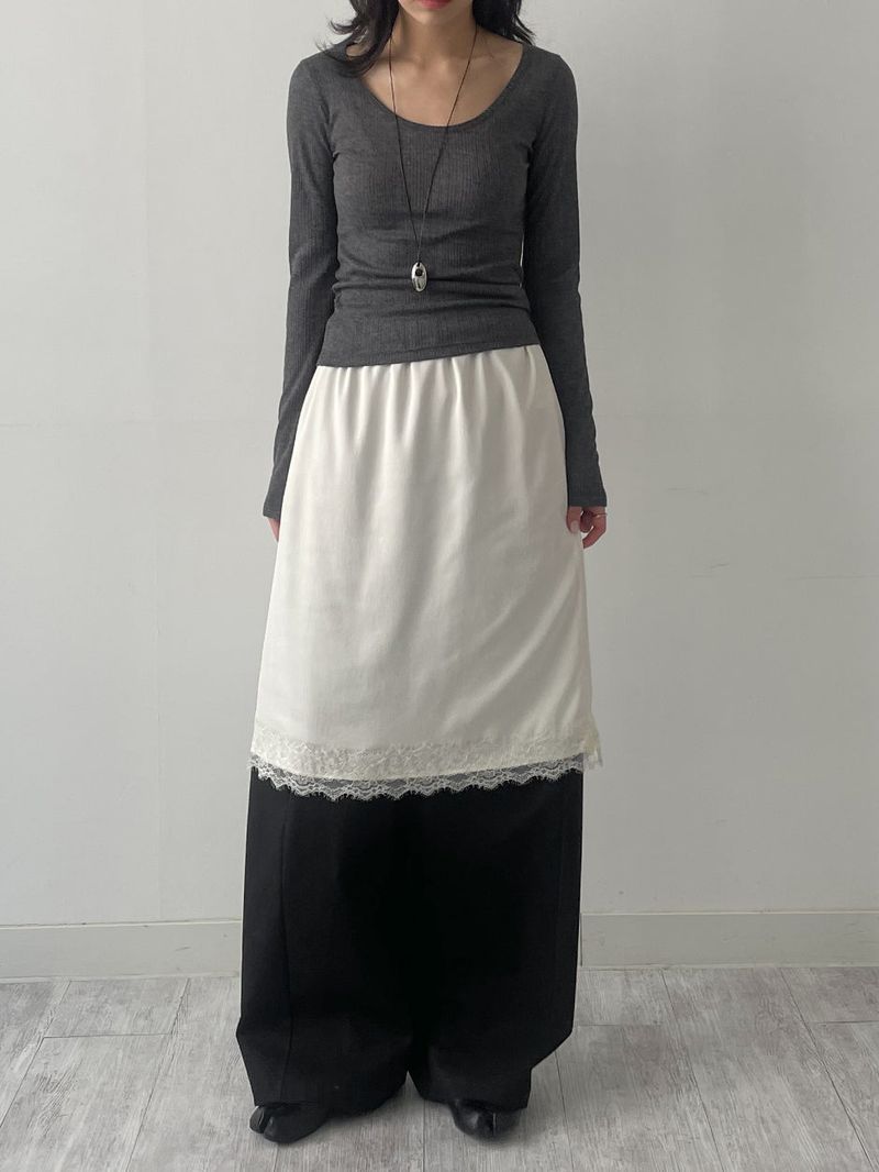 Lace Satin Midi Skirt