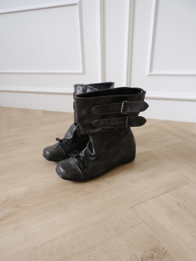 double buckle short boots