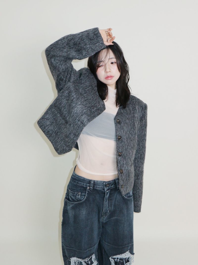 Linda Brush Mohair Crop Long Sleeve Jacket