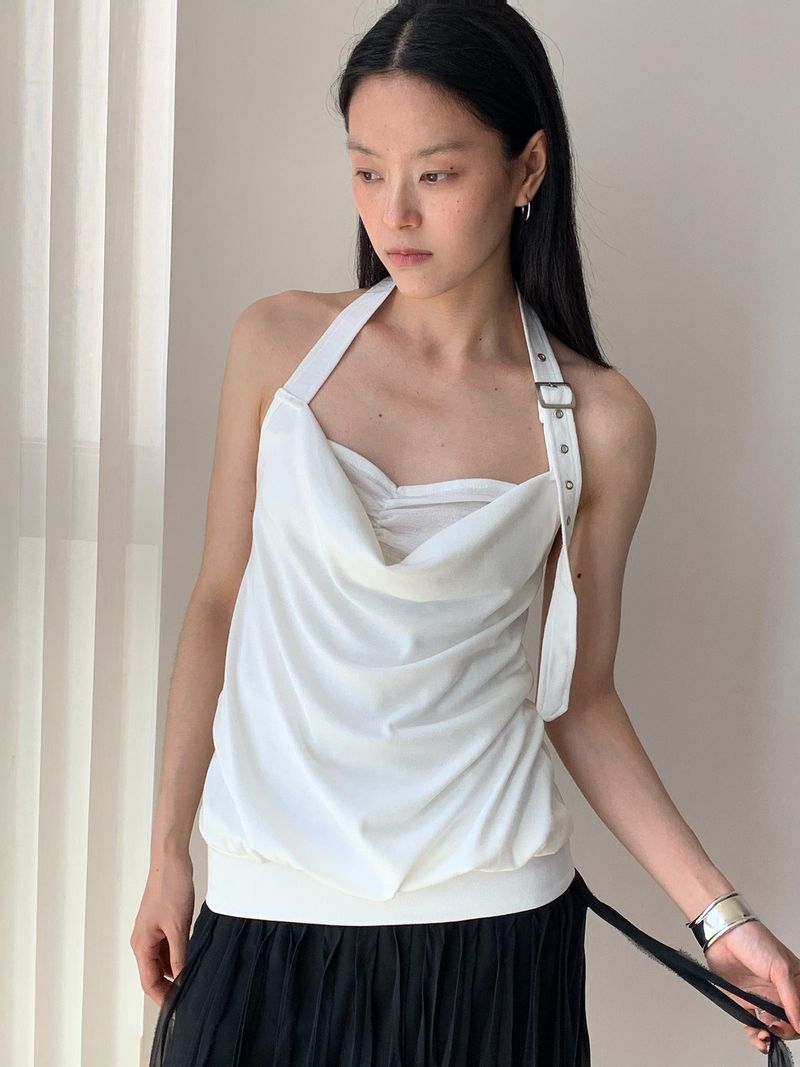 Buckle Halter Strap Sleeveless T-shirt