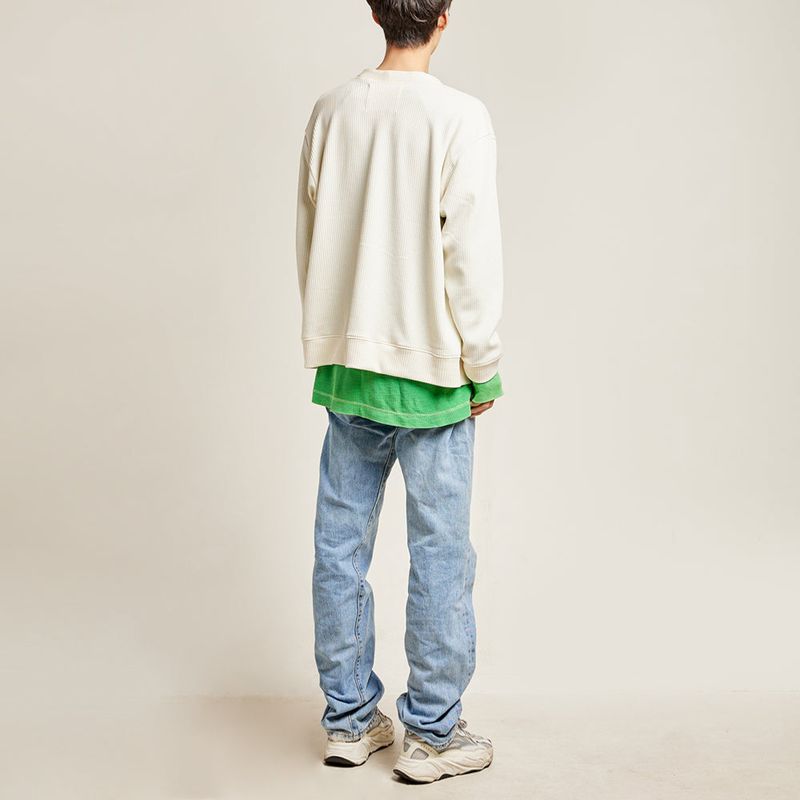 DAMP V-NECK WAFFLE CARDIGAN_IVORY