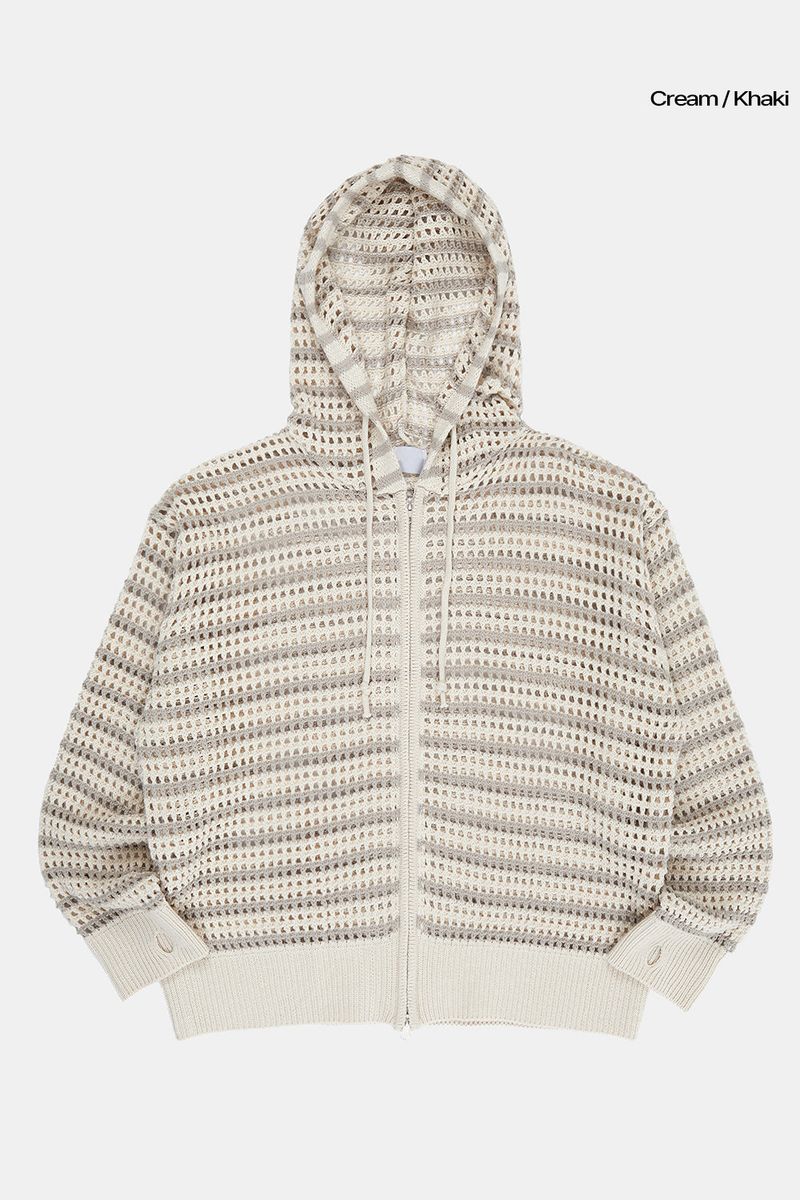 Lex mesh stripe knit hood zip-up