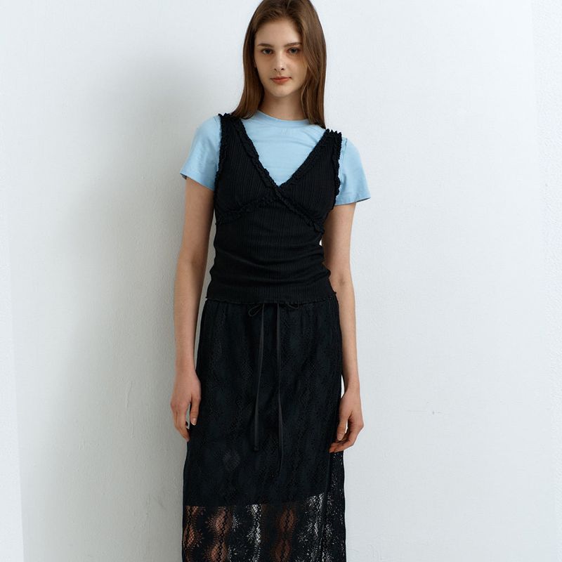 V-Neck Lace Sleeveless Black