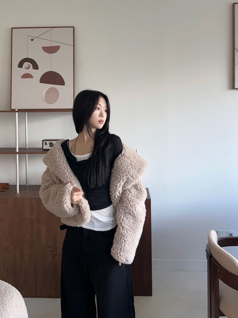 Teddy Hug Fuzzy High Neck Fur Jacket