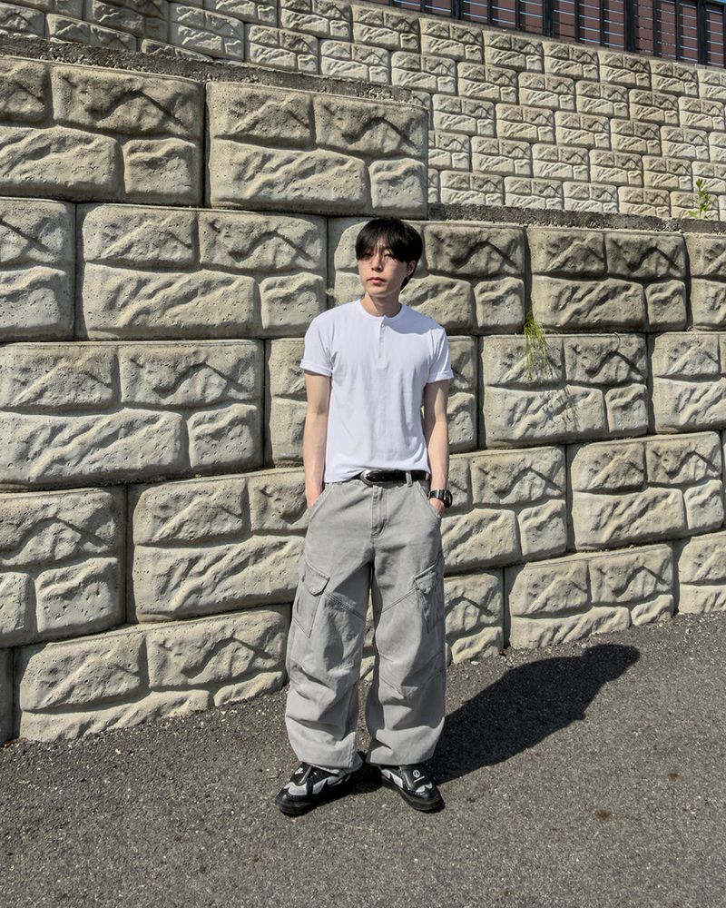 Bion Gray Wash Cargo Denim Pants