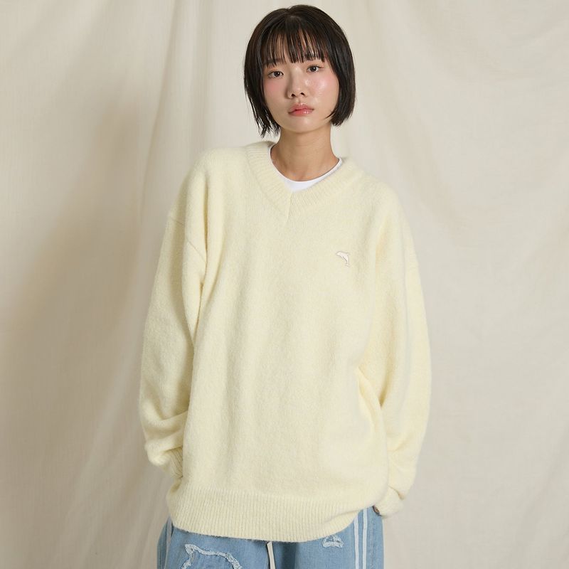 Dolphin Hairy V Neck Knit