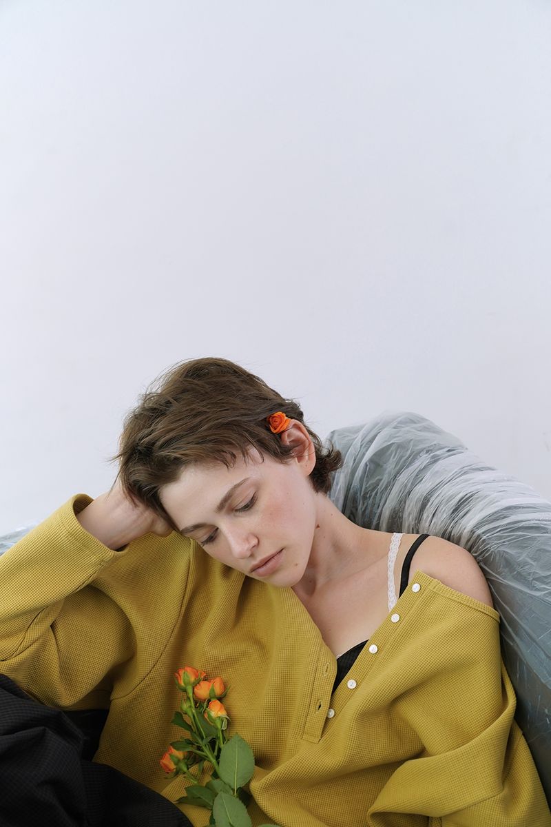 Waffle button t-shirt_mustard