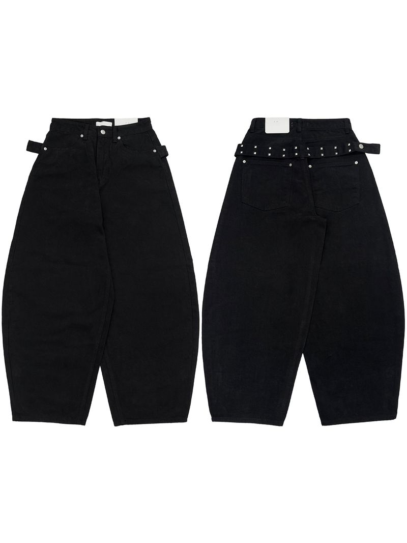 stud edge wide denim (fleece-lined / 2color)