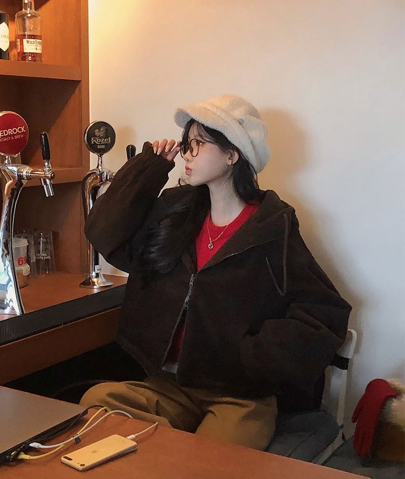 [BELLIDE MADE] Boa fleece + corduroy reversible zip-up hoodie