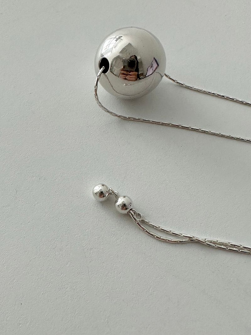 [92.5 silver] Big silver ball slide necklace