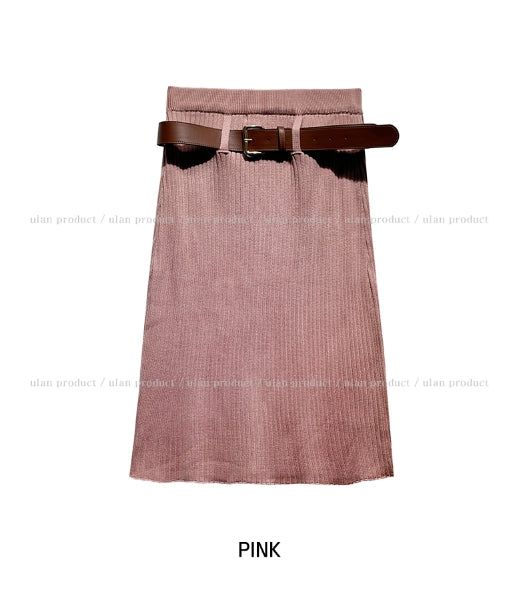 [Belt set] Belted knit midi skirt