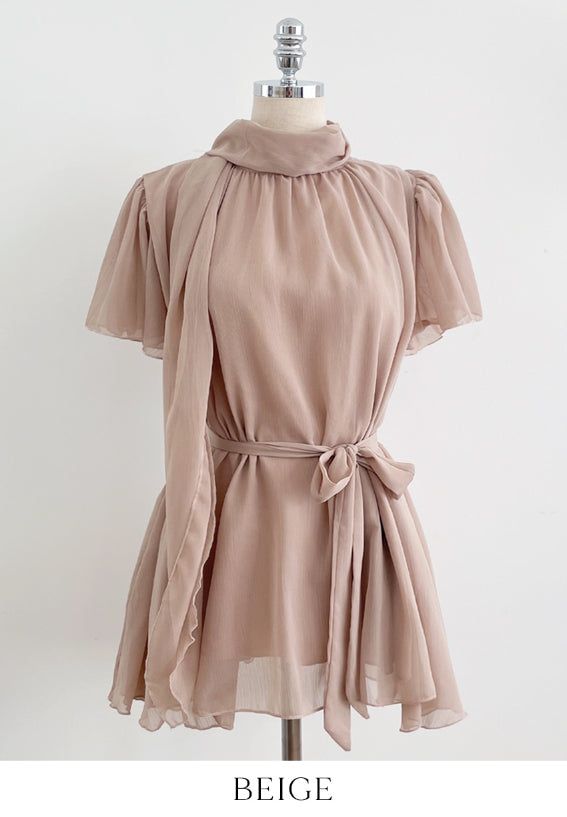 Hens Halter Tie Chiffon Blouse (Belt set)