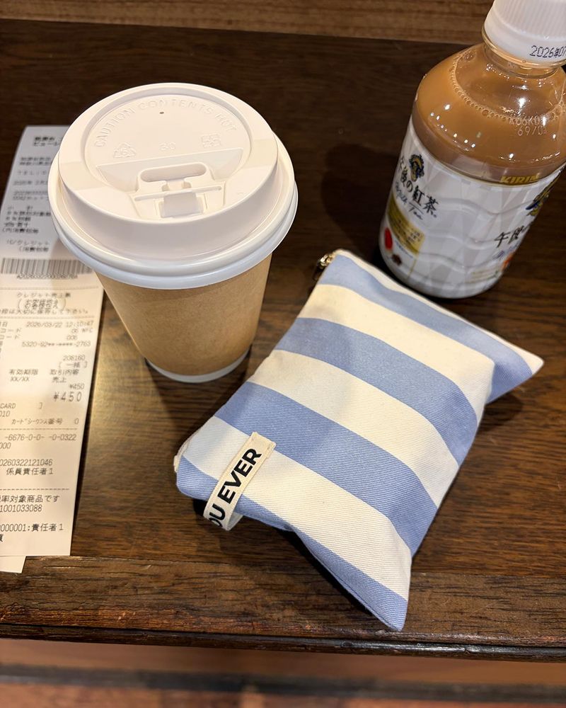 Wide stripe flat pouch - blue , M size