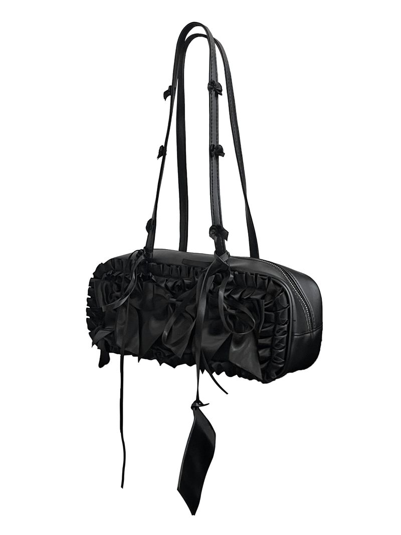 black leather ribbon bag
