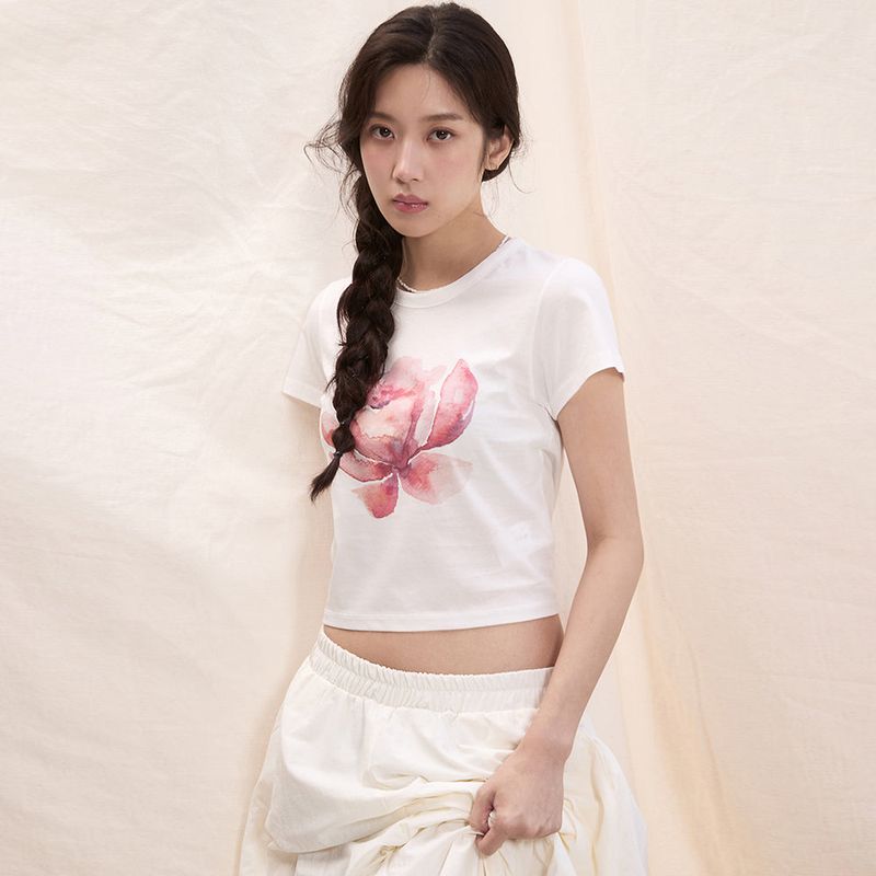 PASTEL FLOWER CROP TOP_WHITE PINK