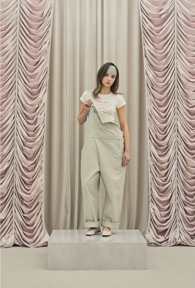 Frill baggy overalls - beige