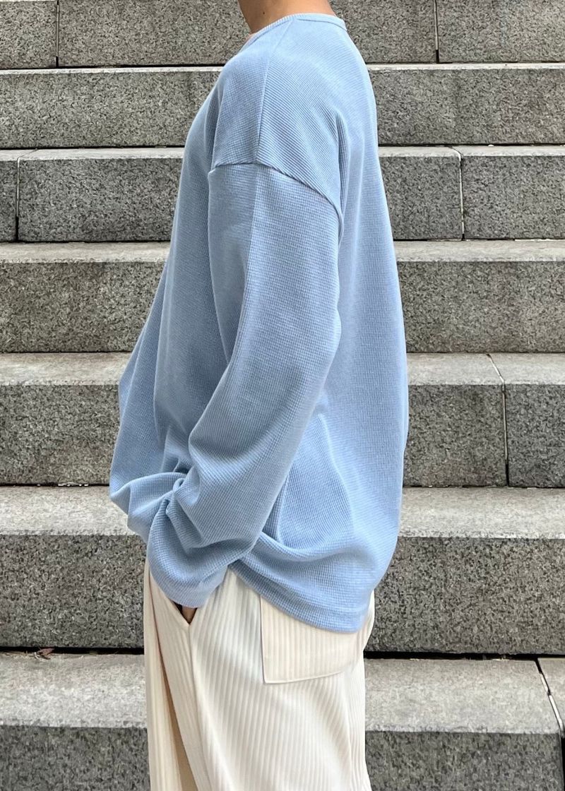 Waffle U-Neck Long Sleeve 4COLOR