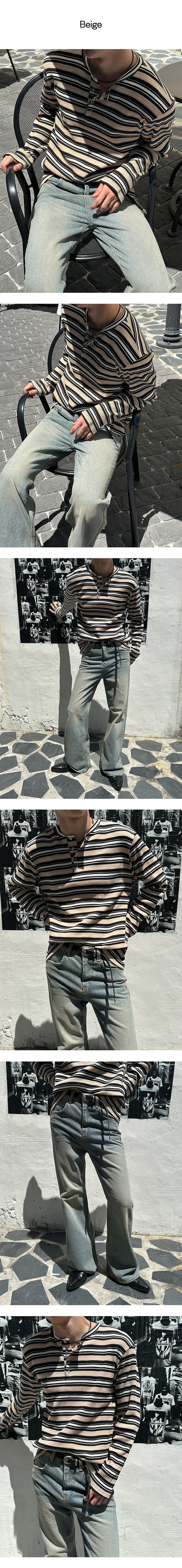 [F/W] Multi stripe henry neck long sleeves (3color)