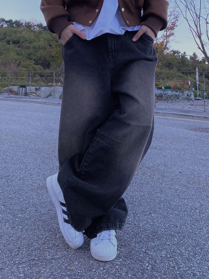 Mud Washing balloon denim pants