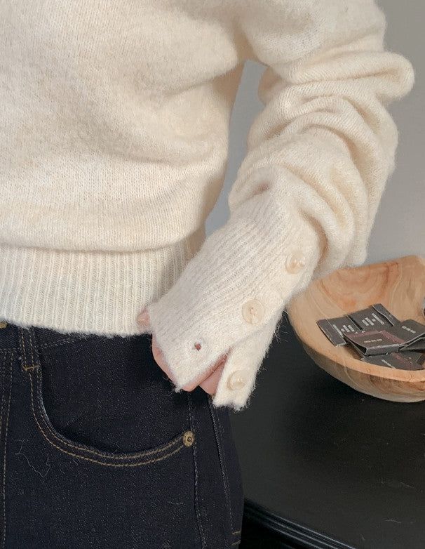 Wool Sleeve Button One Shoulder Knit (4color)
