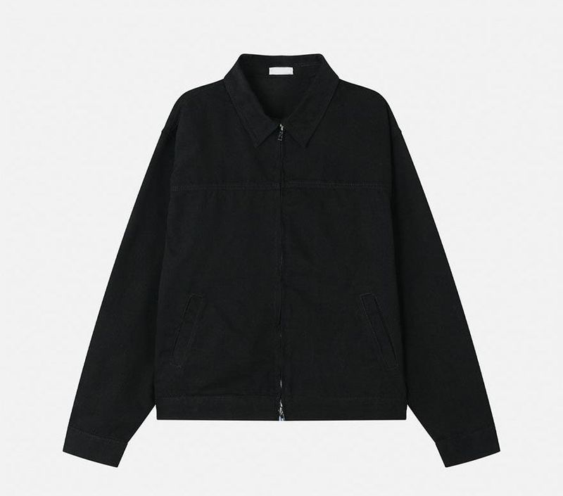 Rentto Basic Collar Zipper Loose Fit Cotton Jacket