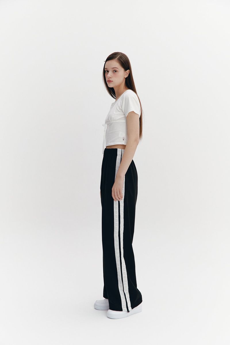 Lace Tape Banding Pants Black