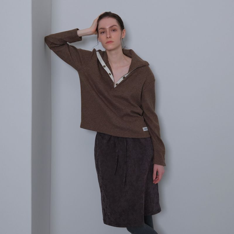 Brown Snap Knit Polar Tee