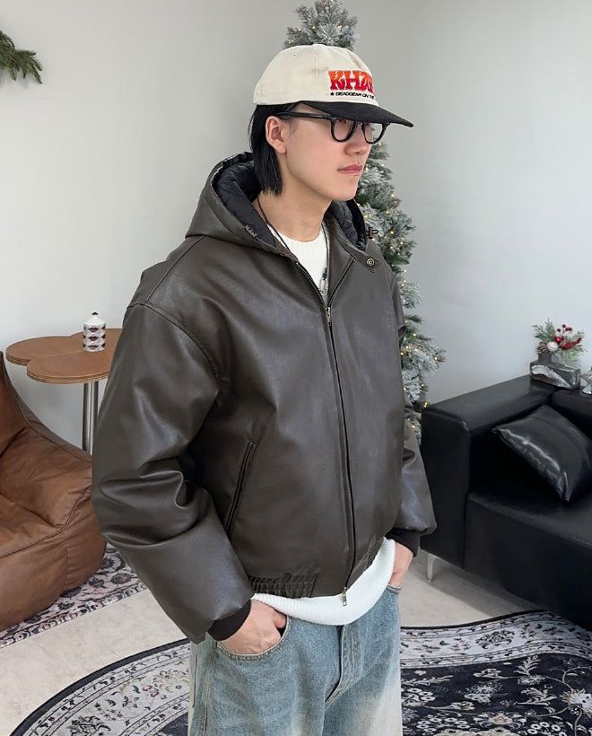 DL Leather Hooded Jumper (4oz)