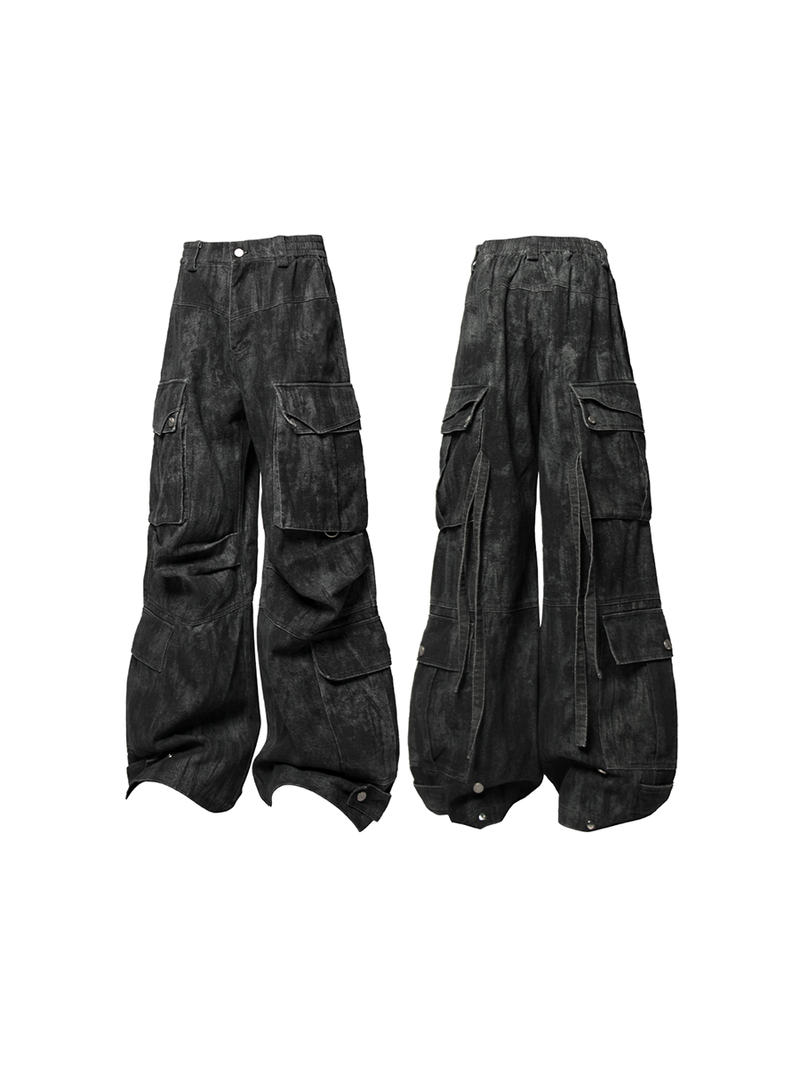 RELABEL Three-dimensional Composition (Block) Washed Silhouette Pleated Multi-pocket Adjustable Flap Shell Trousers