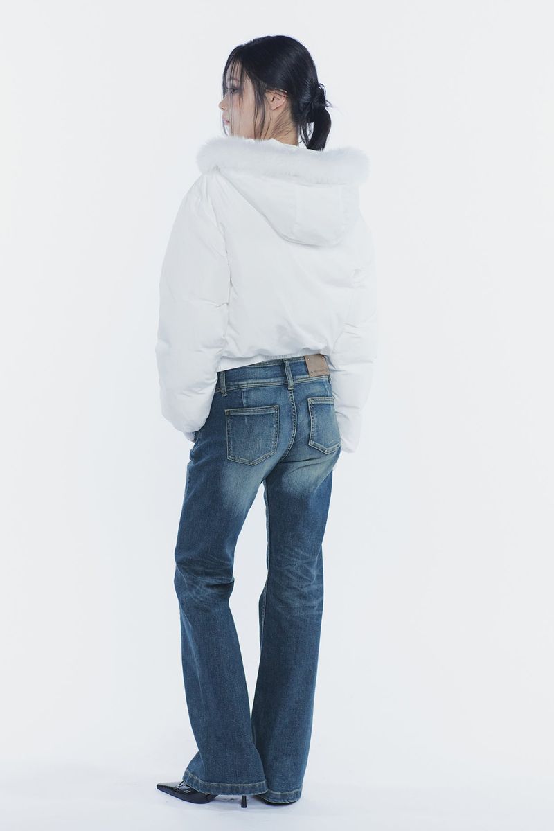 FOX FUR DOWN JACKET white