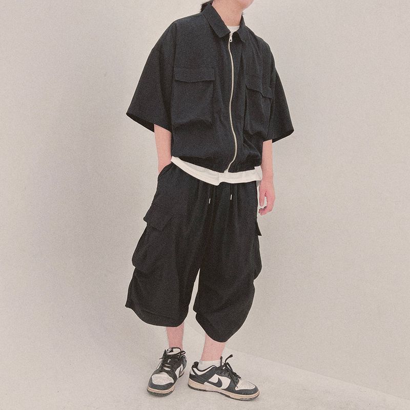 street shape shortsleeve zipup_black