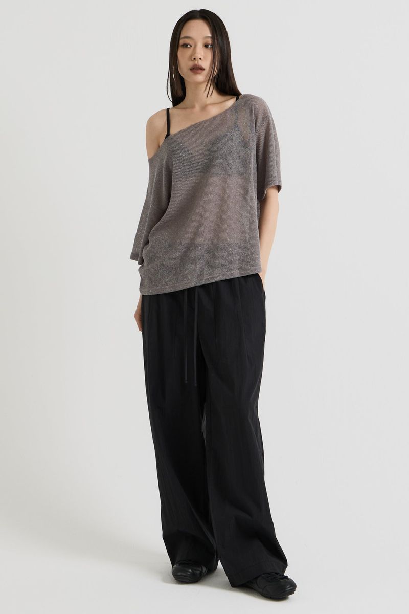 Knit one-shoulder t-shirt, Charcoal