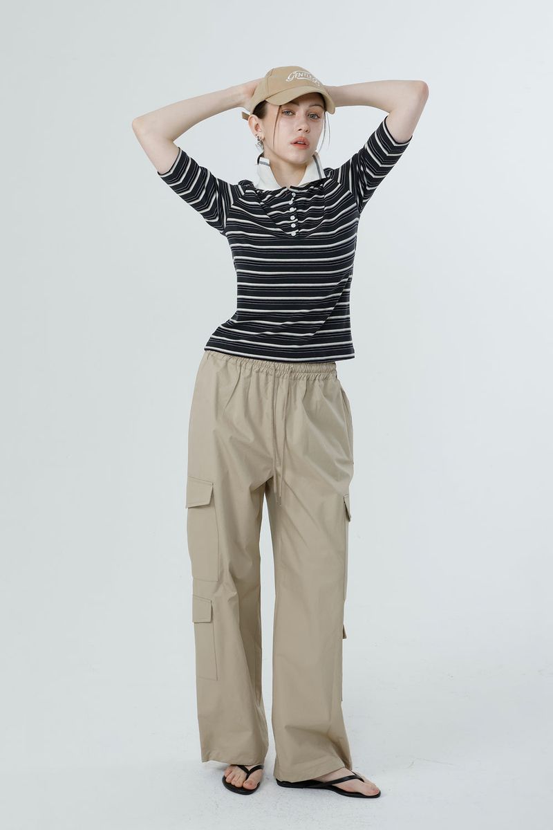 MULTI STRIPE TENCEL T-SHIRT_CHARCOAL