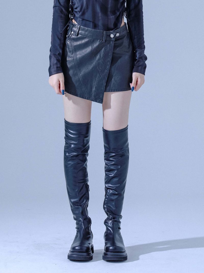 DILETTANTISME（ディレッタンティズム）の「Pigment Vintage Vegan Leather SKIRT (BK)（Skirts）」
