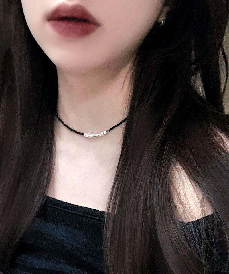Black Rondelle beads silver cube necklace