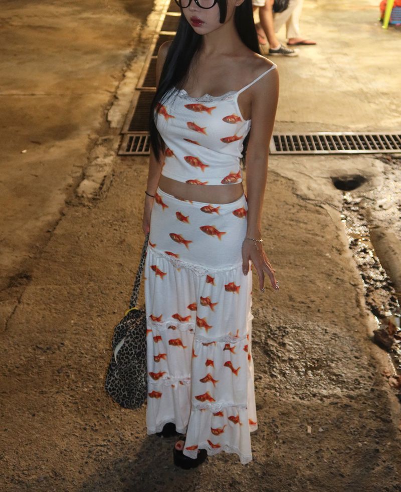 Goldfish lace cancan two-piece set