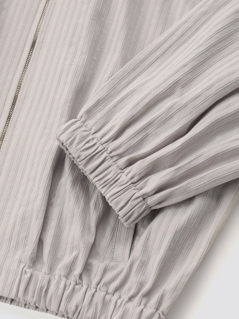 Shirring Zip-up Blouse Jumper_Grey